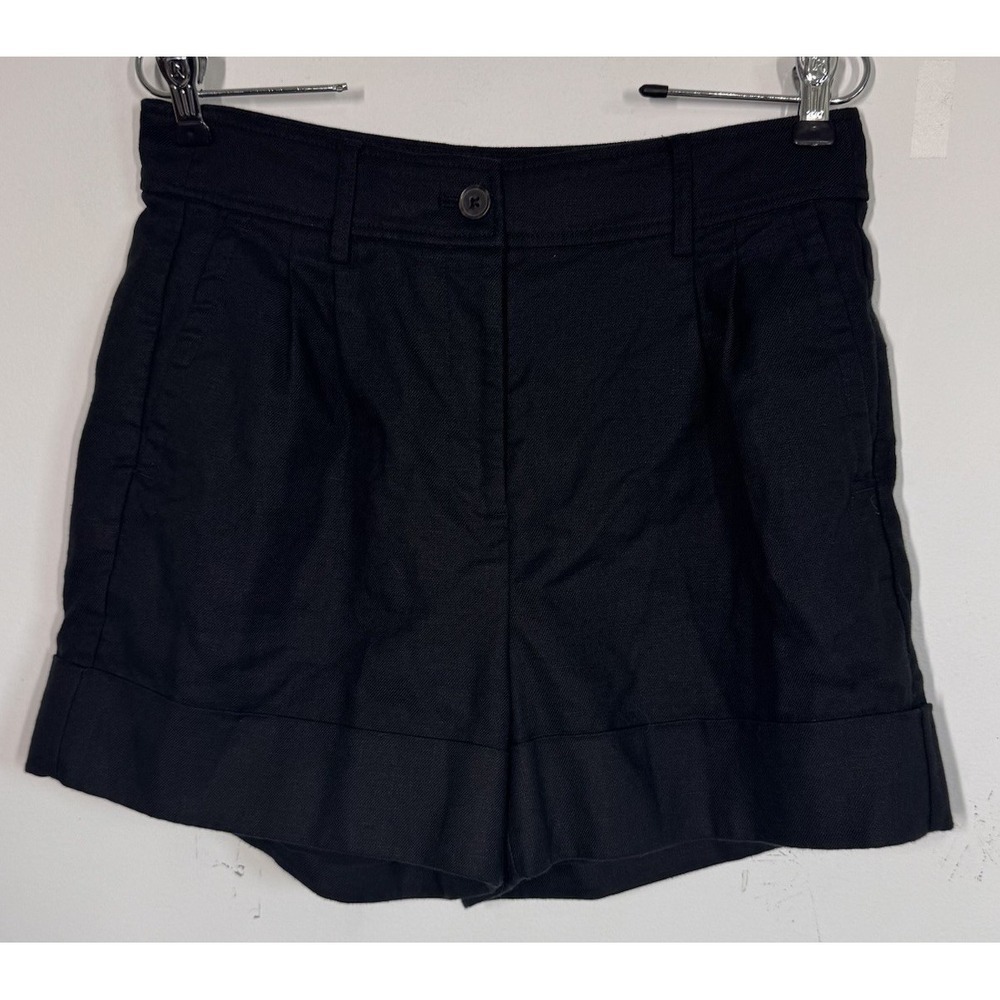 J.Crew Remi High Rise Cuffed Stretchy Black Linen Blend Dress Shorts Women's 4